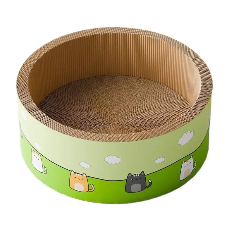 Large round cat scratch board with deep grooves, shown in 45cm and 50cm sizes.