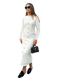 French retro slim fit knitted long sleeve dress in black with button detail and mid waist design