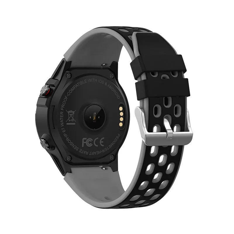 Blue silicone strap smart watch with 1.3-inch screen displaying fitness metrics