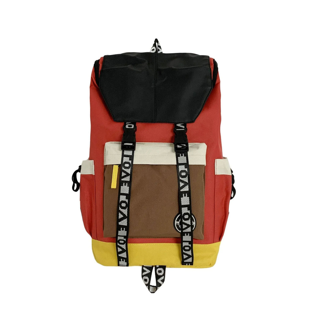 Oxford cloth backpack for junior high students in black, green or red with three carrying options.