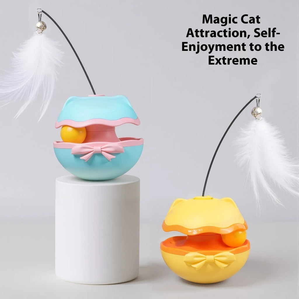 Electric cat teasing stick with LED light in lemon yellow, sky blue, and soft fog grey colour options.