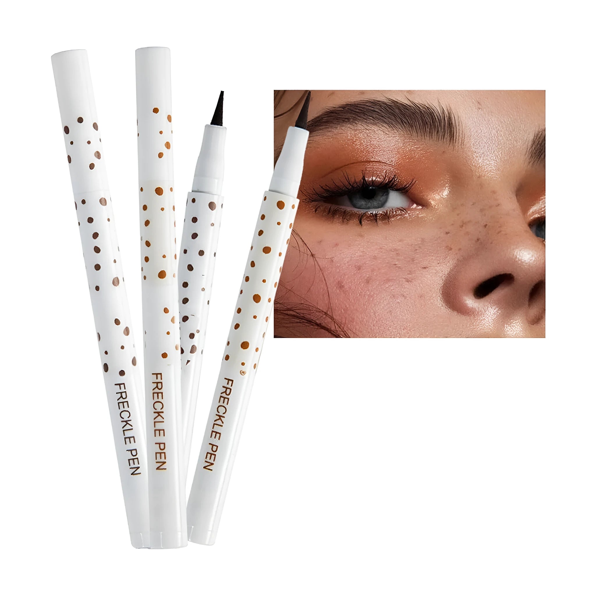 Dark brown freckle pen with precision tip for applying natural-looking waterproof fake freckles