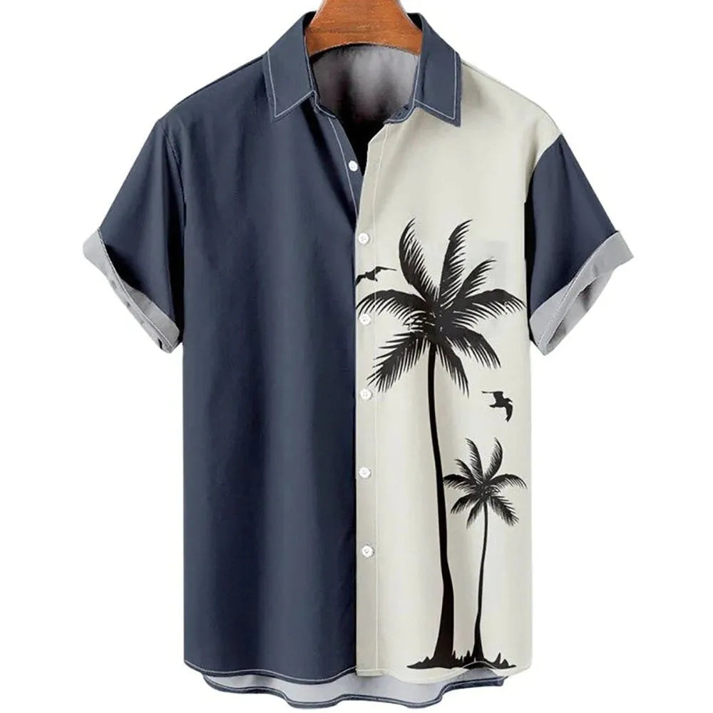 Men's slim fit short sleeve shirt with digital printed floral pattern on polyester fabric in various colours