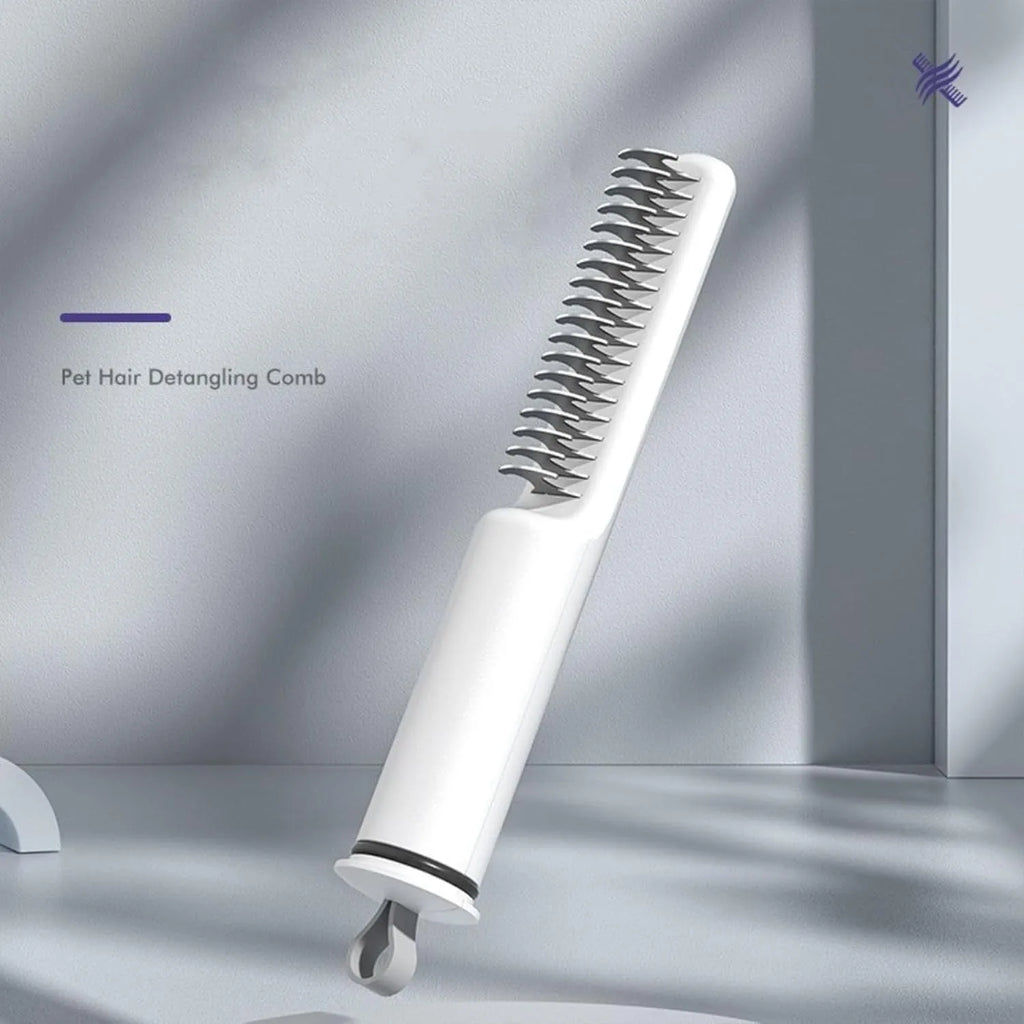 Stainless steel pet dematting comb with rake teeth and comfortable handle for removing mats from dog hair