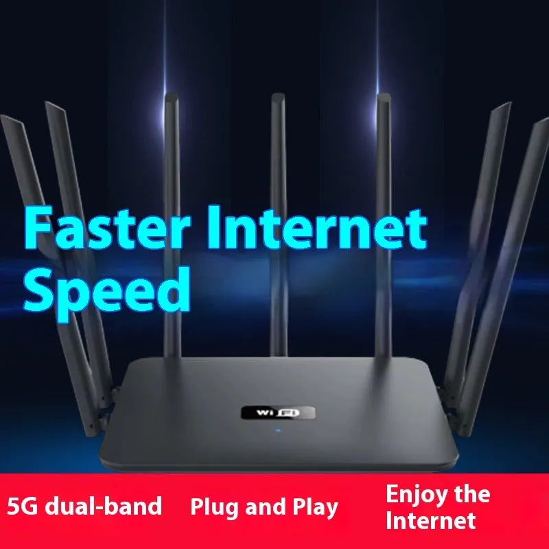 Black or white dual-band gigabit router with multiple antennas for through-wall home WiFi coverage.