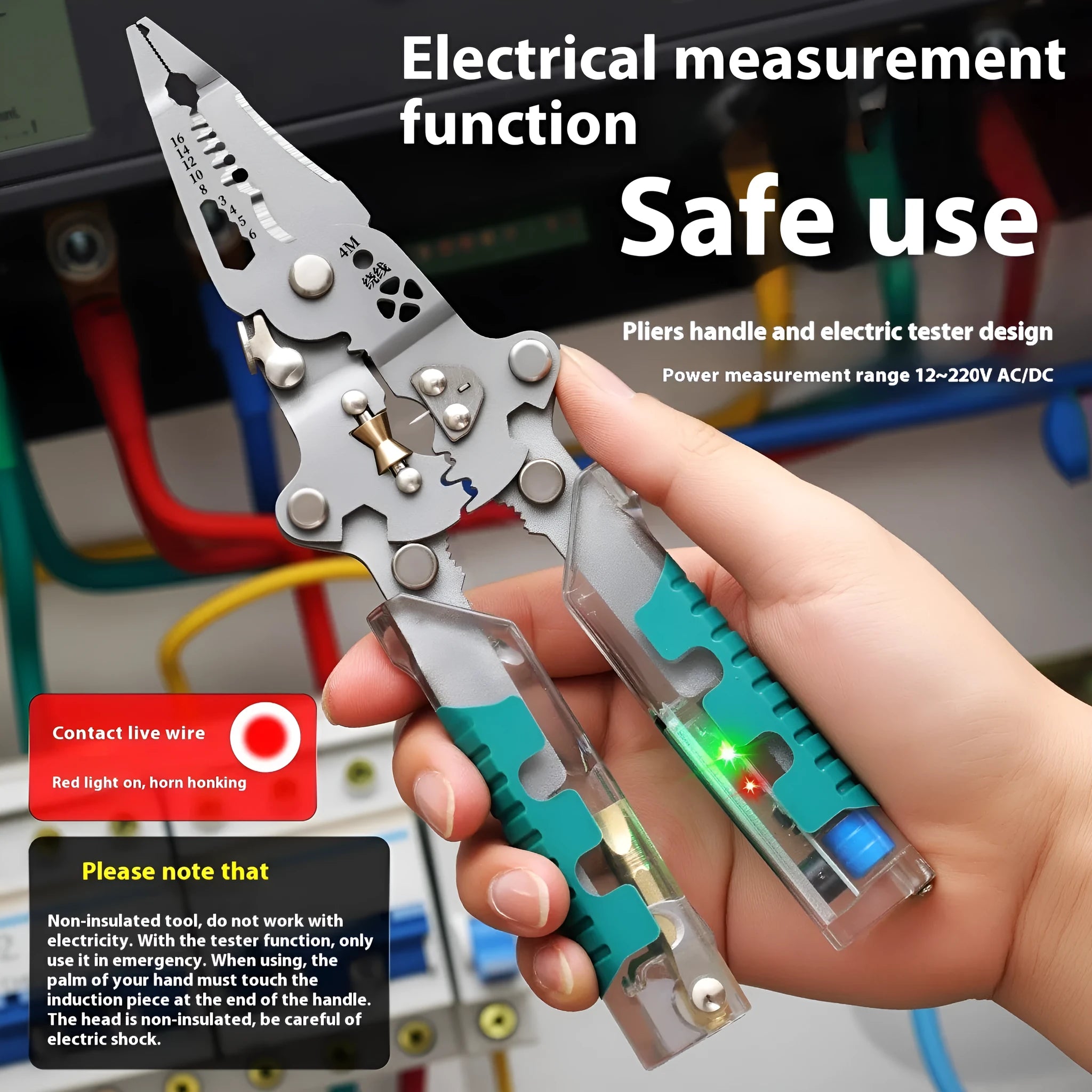 Electricians' wire stripping pliers with pointed nose and 215mm length