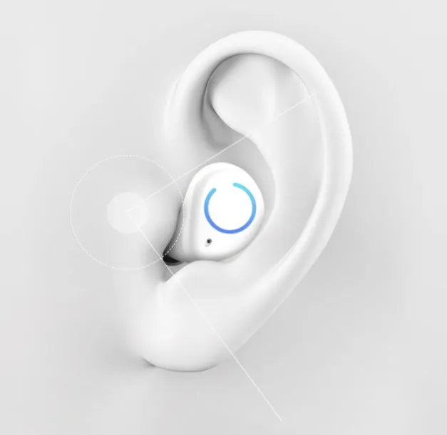 Black and white M18 true wireless in-ear Bluetooth headset with compact charging case.