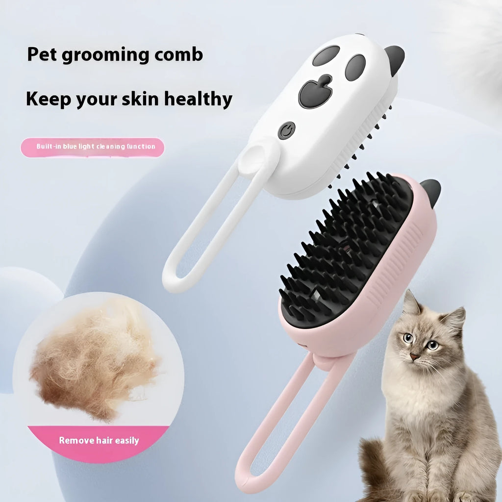 Avocado green pet grooming comb with spray nozzle, steam function, and rotating brush head.