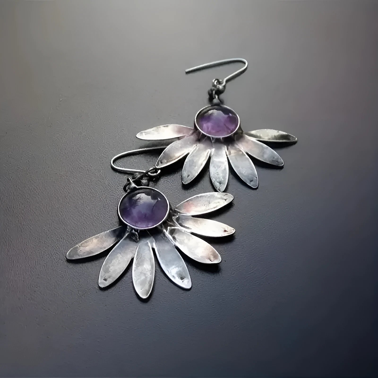 Purple resin bohemian plant flower earrings with alloy animal zodiac modelling in retro style