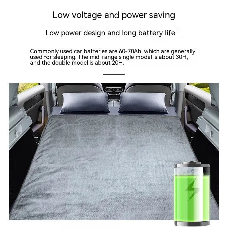 Grey 12V car electric blanket with intelligent temperature control shown with car cigarette lighter plug