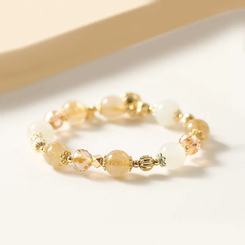Gold electroplated rutilated quartz crystal bracelet in Korean style design