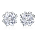 Women's sterling silver heart-shaped four-leaf clover earrings with white zircon stones