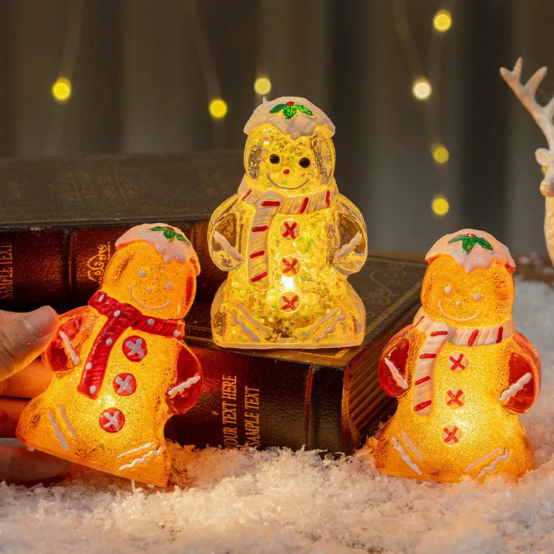 Glowing gingerbread man and snowman Christmas ornament with a choice of coloured scarves.