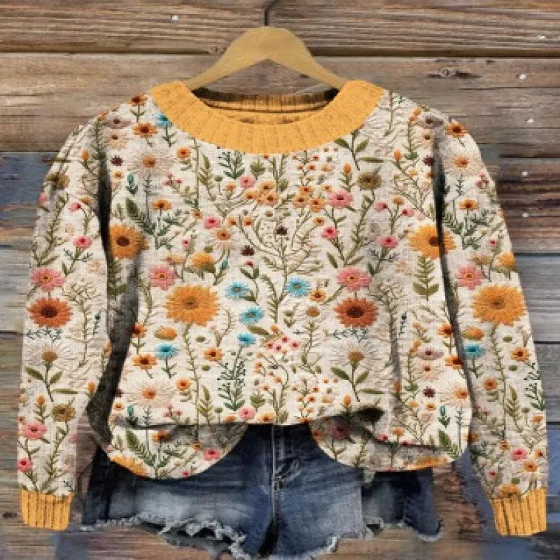 Little Flower patterned digital print sweater with a round neck, shown in one of its many available colours.