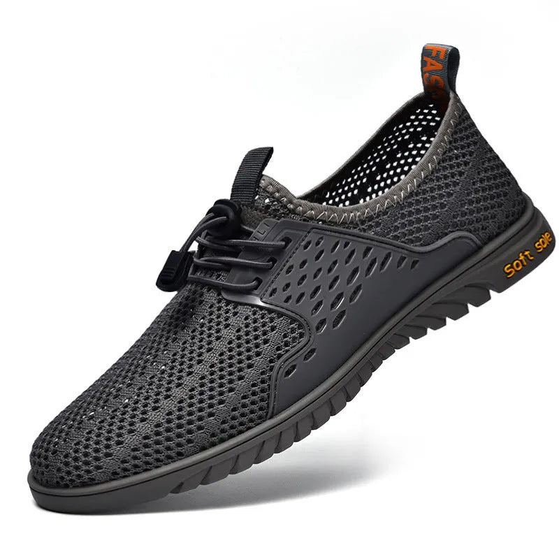 Men's mesh casual shoes in black colour with elastic band slip-on design