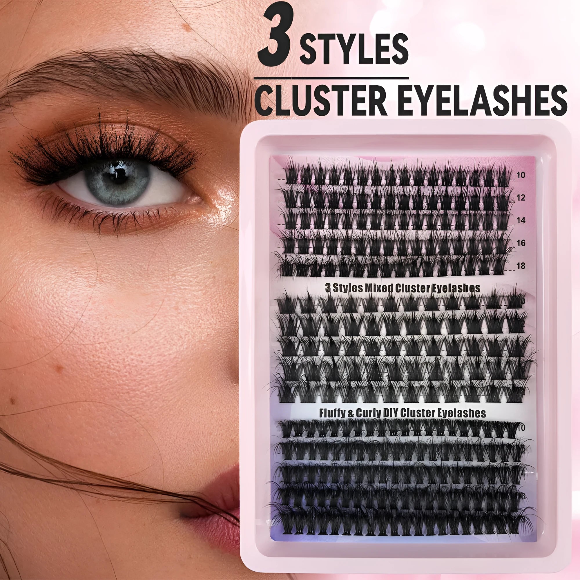 Large capacity box of messy mixed false eyelashes in high imitation material, measuring 13.7cm by 13.5cm.