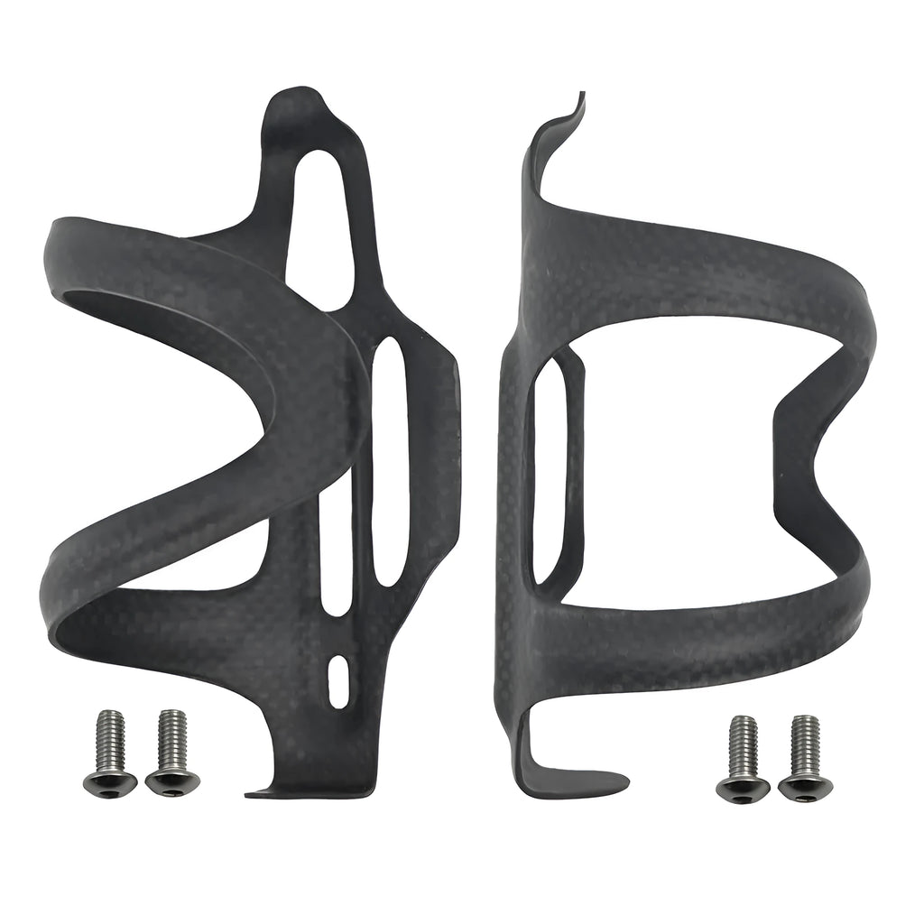 Black all-carbon fibre side pull water bottle cage for road and mountain bikes.