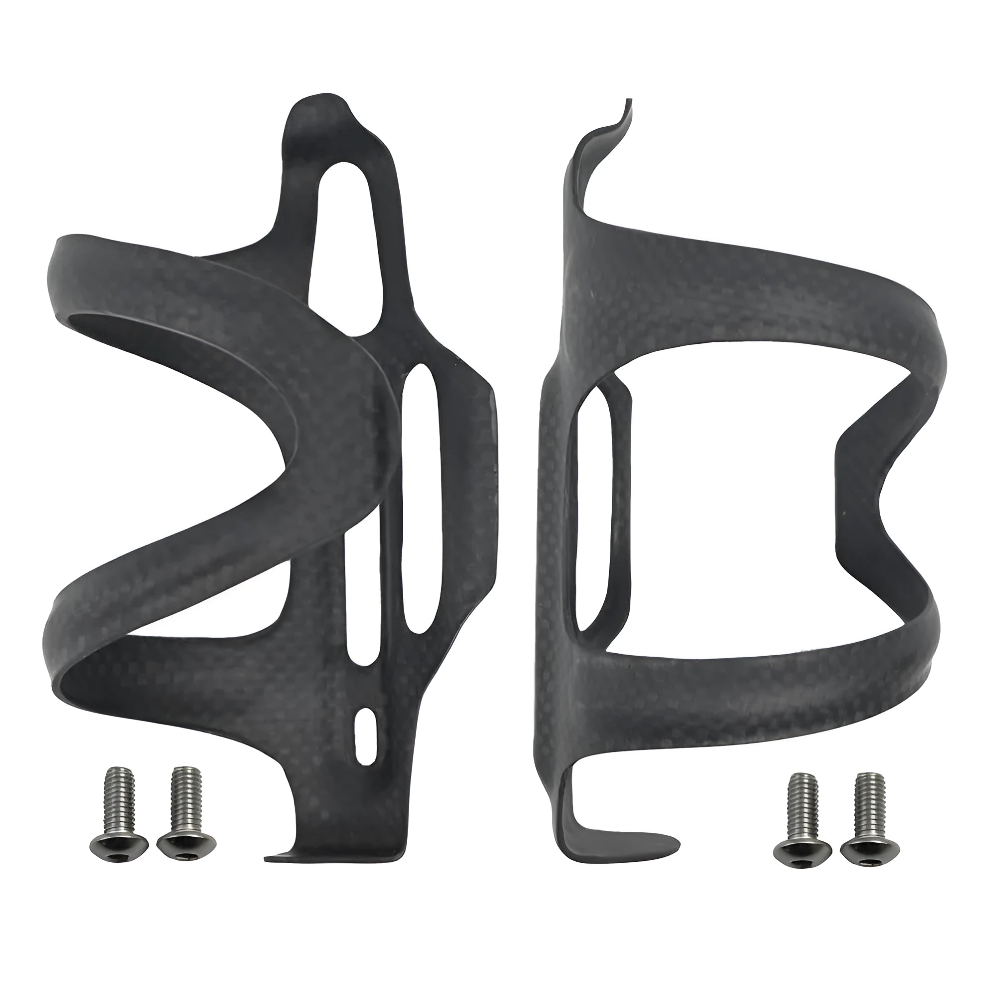 Black all-carbon fibre side pull water bottle cage for road and mountain bikes.