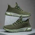 Men's solid colour casual shoes with mesh upper in Army Green, shown from the side.