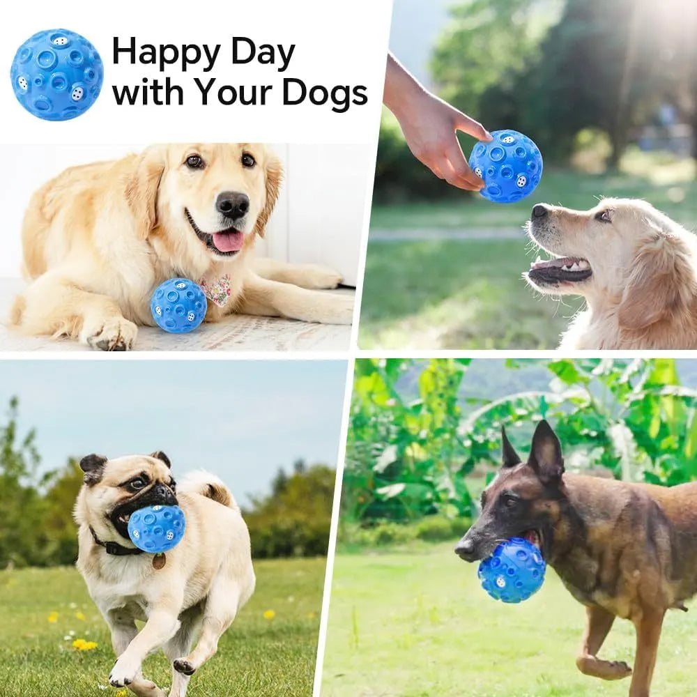 Durable rubber dog ball toy with meteorite-shaped bumps in assorted colours for aggressive chewers