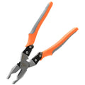 Orange handled 9-inch multi-function wire cutter pliers with chrome steel clamp head.