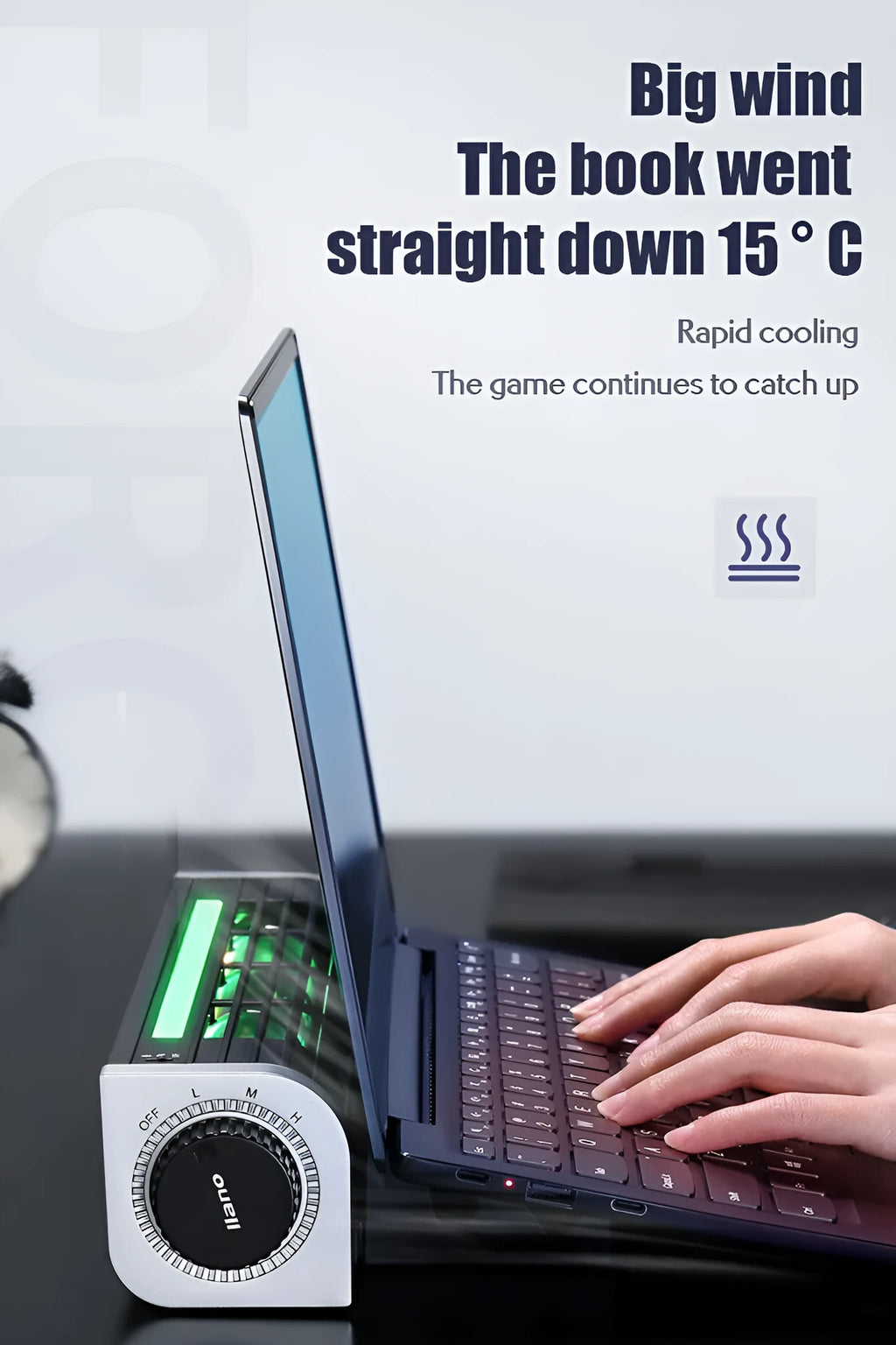 Black aluminium notebook cooling pad with dual fans, shown at 294mm width.