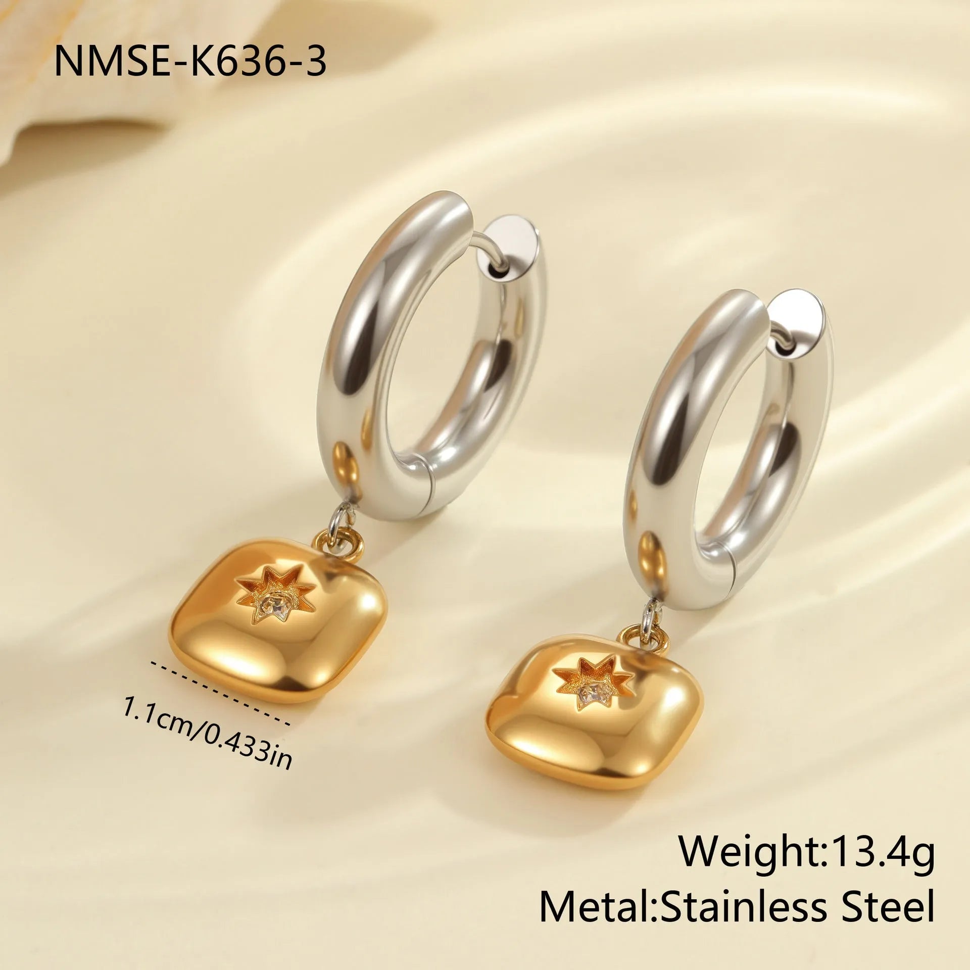 Christmas tree and heart shaped stainless steel earrings with 18K gold electroplating
