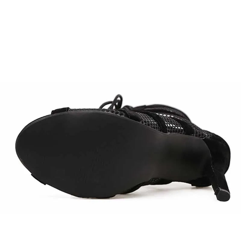 Black suede women's lace-up high heel shoes with an 11.5cm heel.