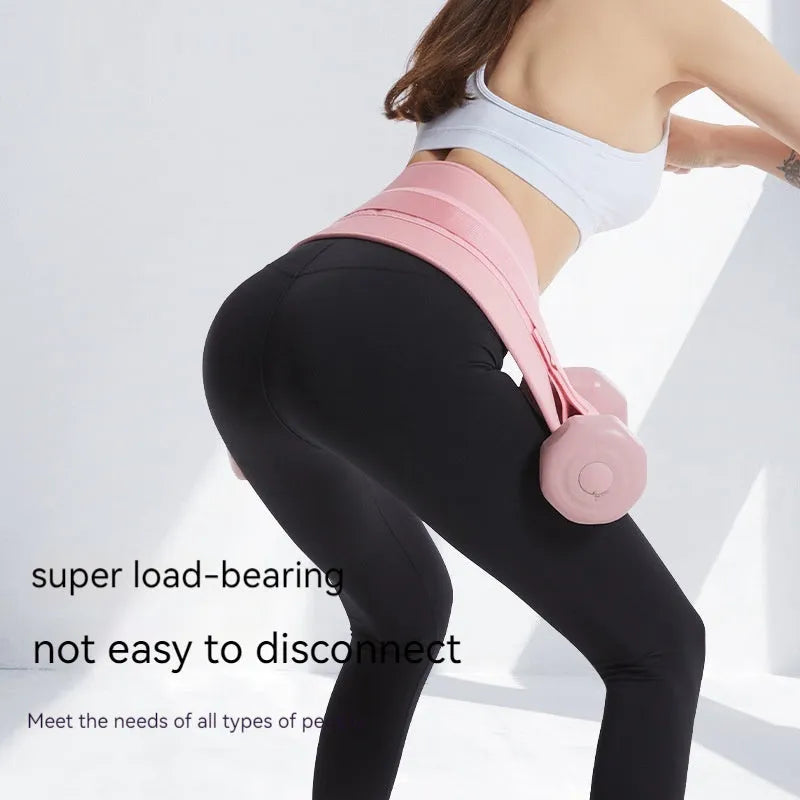 Black hip bridge auxiliary strap for dumbbell and barbell fitness training with lumbar support