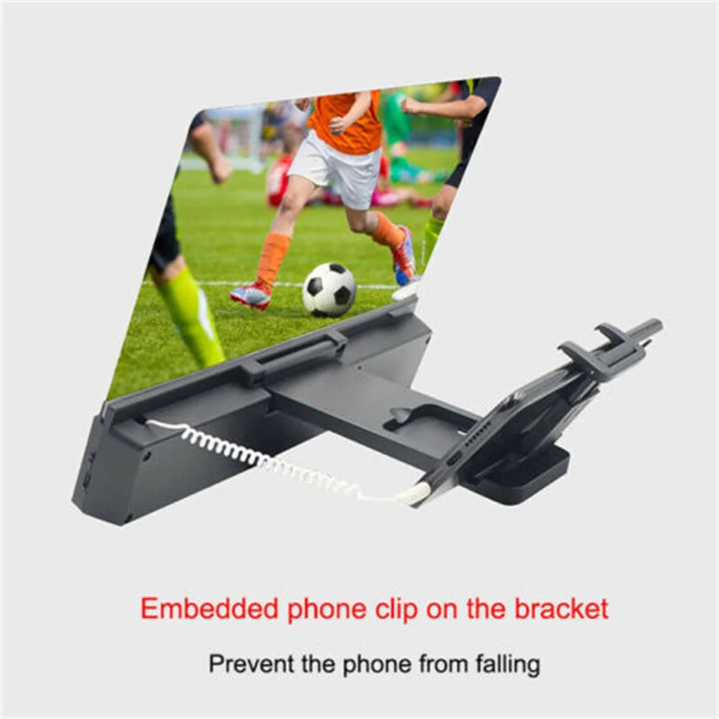 12-inch foldable mobile phone screen amplifier with built-in speakers and adjustable gooseneck