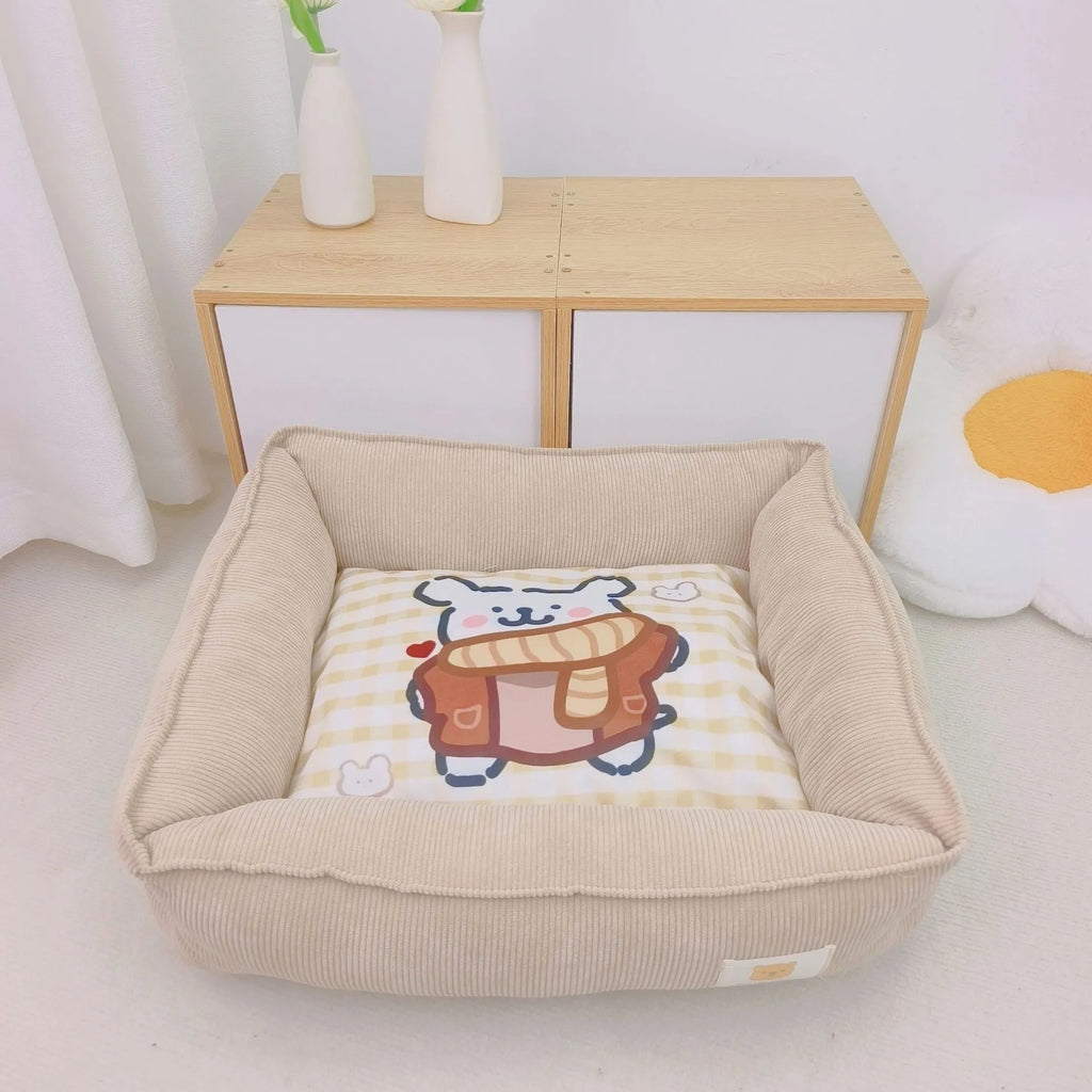 Cotton pet winter nest for dogs and cats in light blue colour with velvet lining