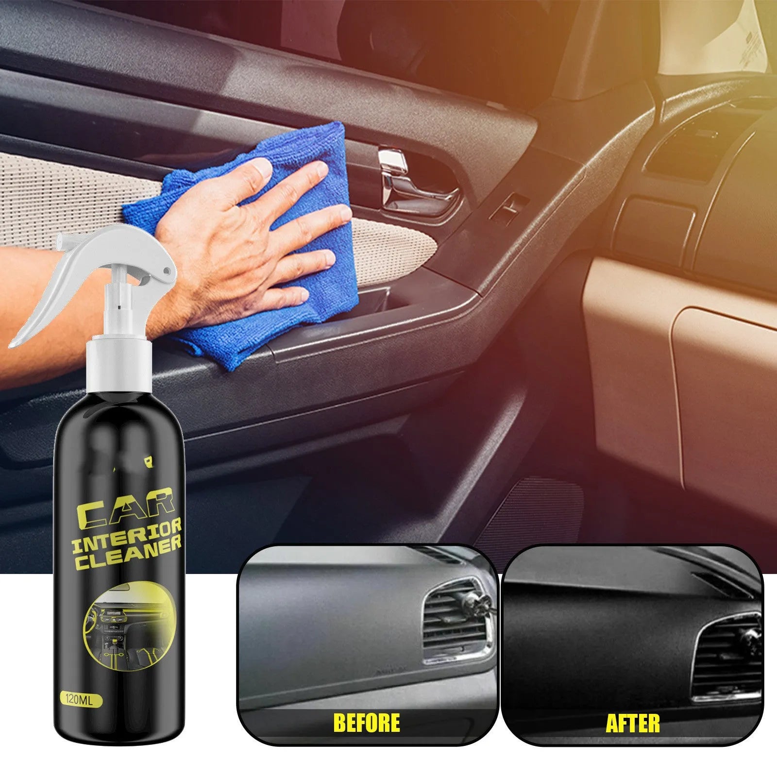 120ml car interior cleaner bottle for leather and plastic dashboard surfaces