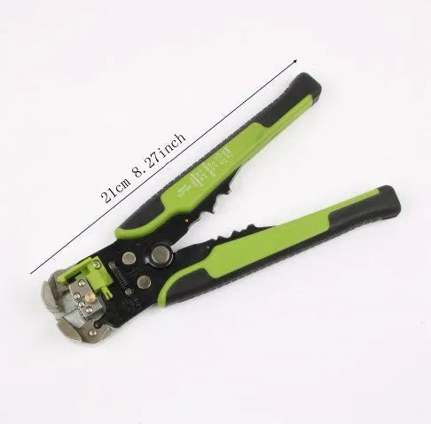 Yellow automatic wire stripper crimper cutter multitool with adjustment screw