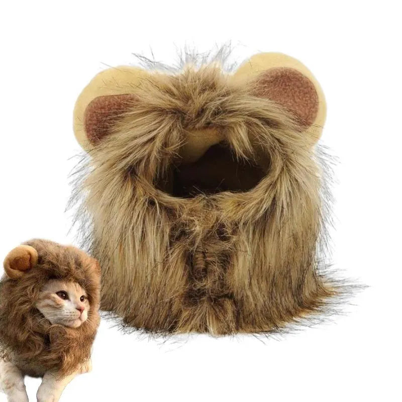 Lion mane wig for cats and small dogs with artificial hair and adjustable elastic band