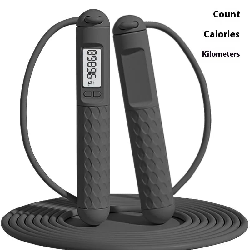 Black ABS counting jump rope with bearings for fitness and fat reduction exercises