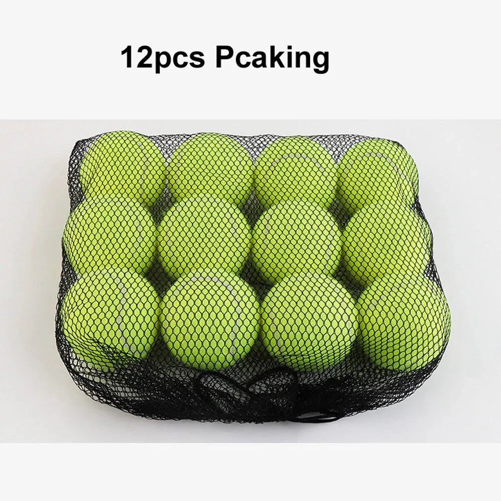 Assorted bright pink, blue, green, yellow, orange, and red rubber dog tennis balls, 6.3cm in diameter.
