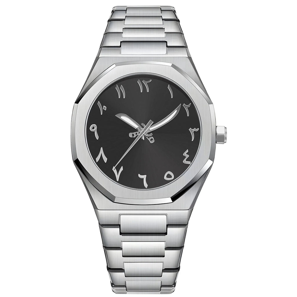 Business casual men's steel belt quartz watch with slim 10mm case on wrist