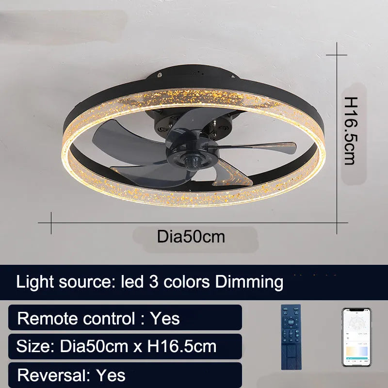 Nordic style remote control ceiling fan lamp with LED lights, 50cm diameter in gold finish