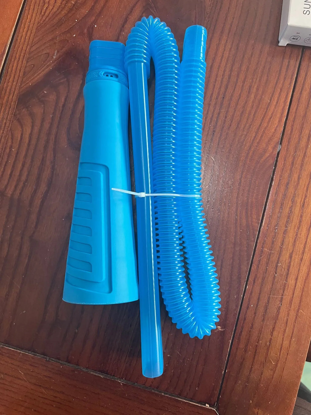 Blue plastic suction pipe vacuum cleaner accessory measuring 114cm length with round head and storage bags