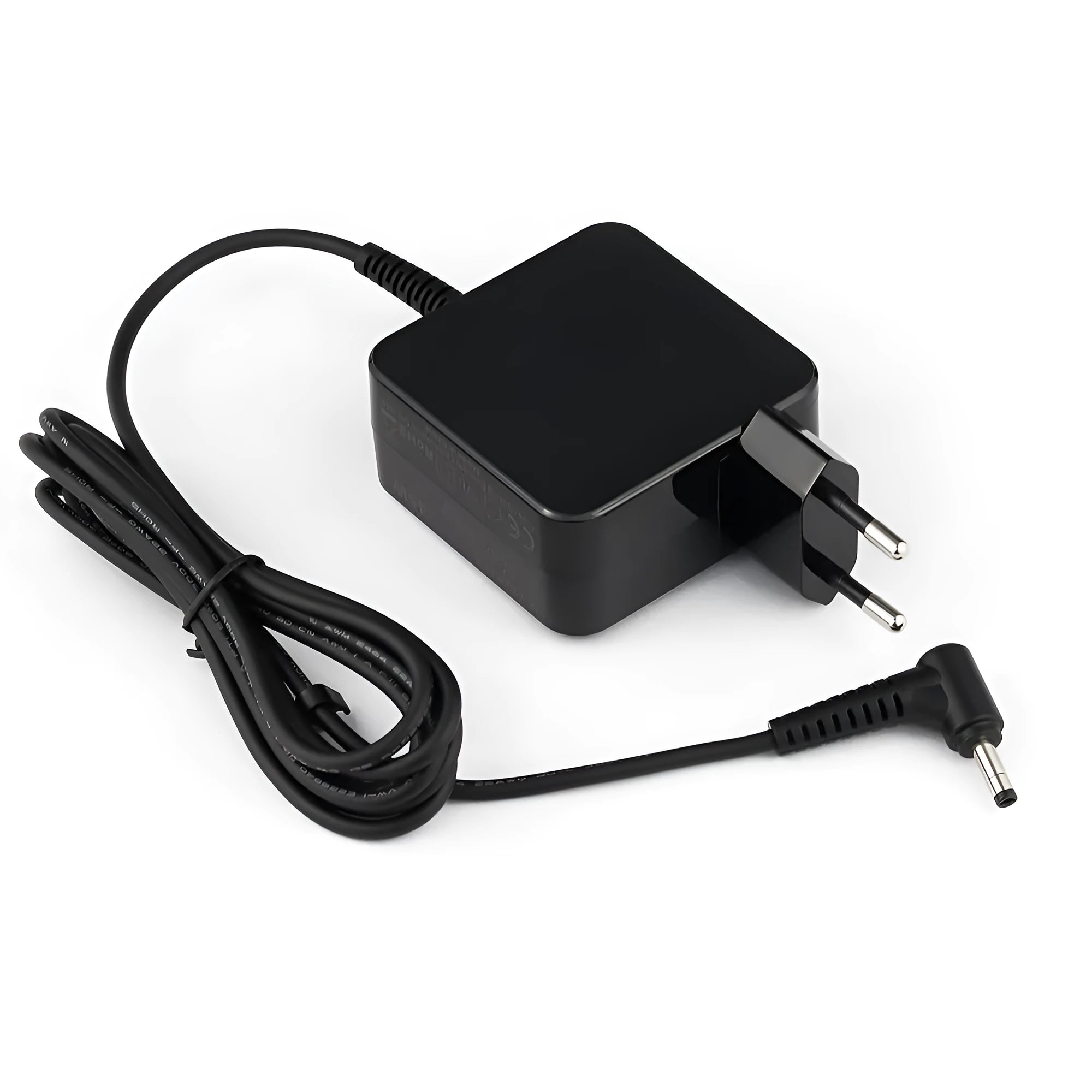 Black 45W laptop power adapter with DC connector and charging cable, dimensions 99.3mm x 36.5mm x 61.8mm