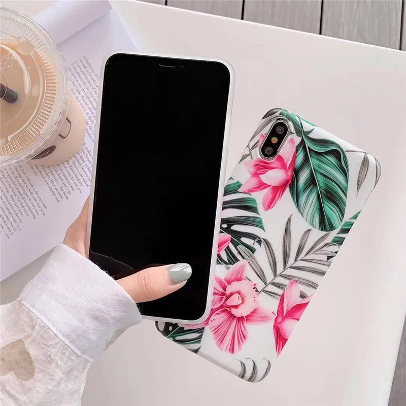 Pink floral pattern TPU back cover case for iPhone models