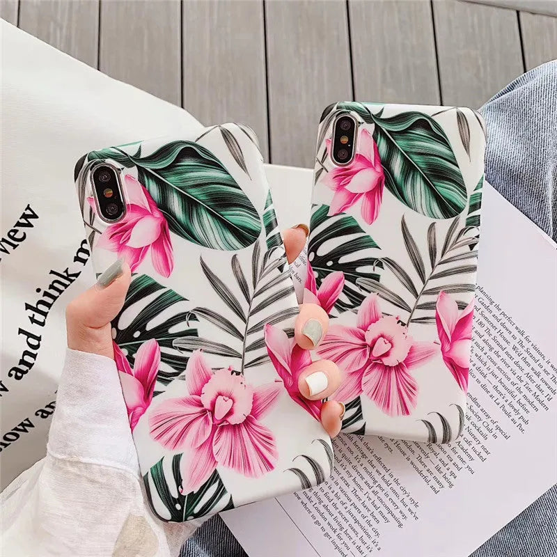 Pink floral pattern TPU back cover case for iPhone models