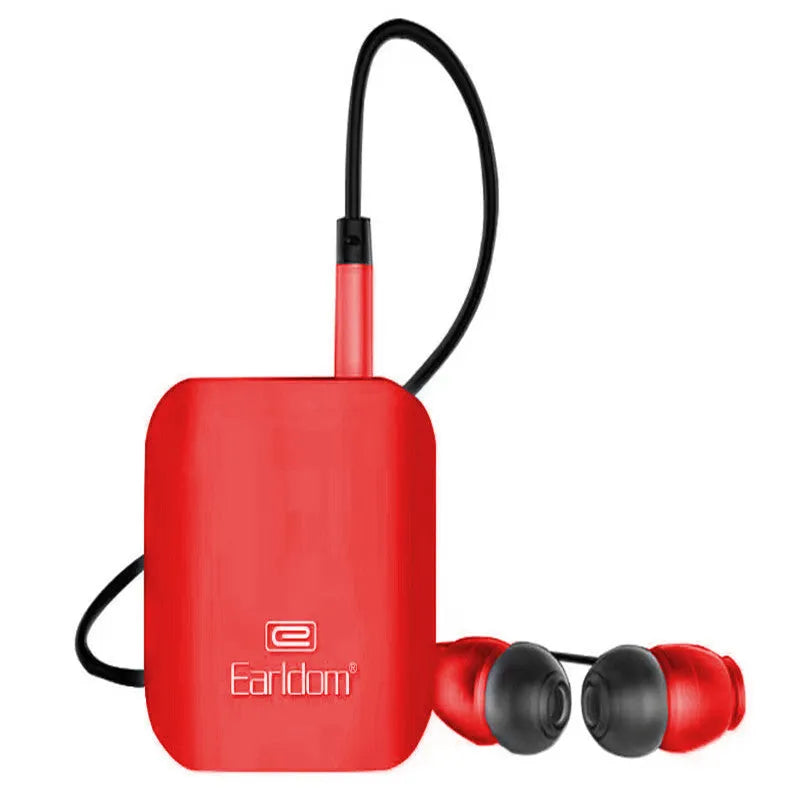 Bluetooth lavalier headset clipped to clothing showing wireless design
