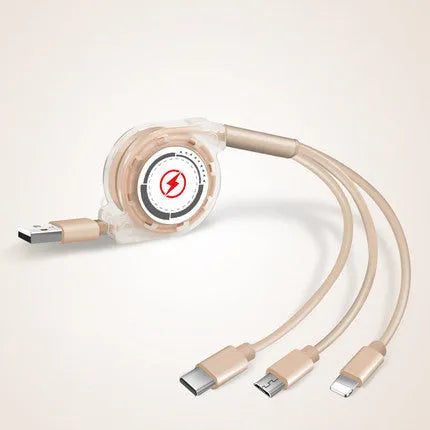 3 in 1 telescopic charging cable with 120 cm TPE cable and titanium alloy connectors in multiple colours
