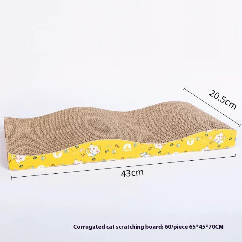 Corrugated paper cat scratch board in one of seven style options including bone type and wavy shape.