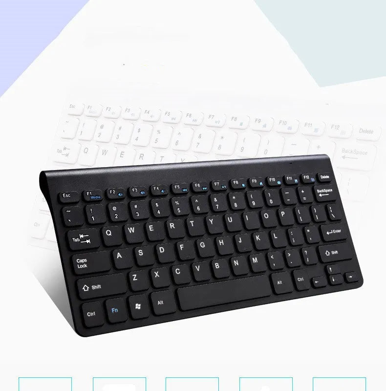 Black and white wireless keyboard and mouse set with 2.4GHz receiver showing 10m range
