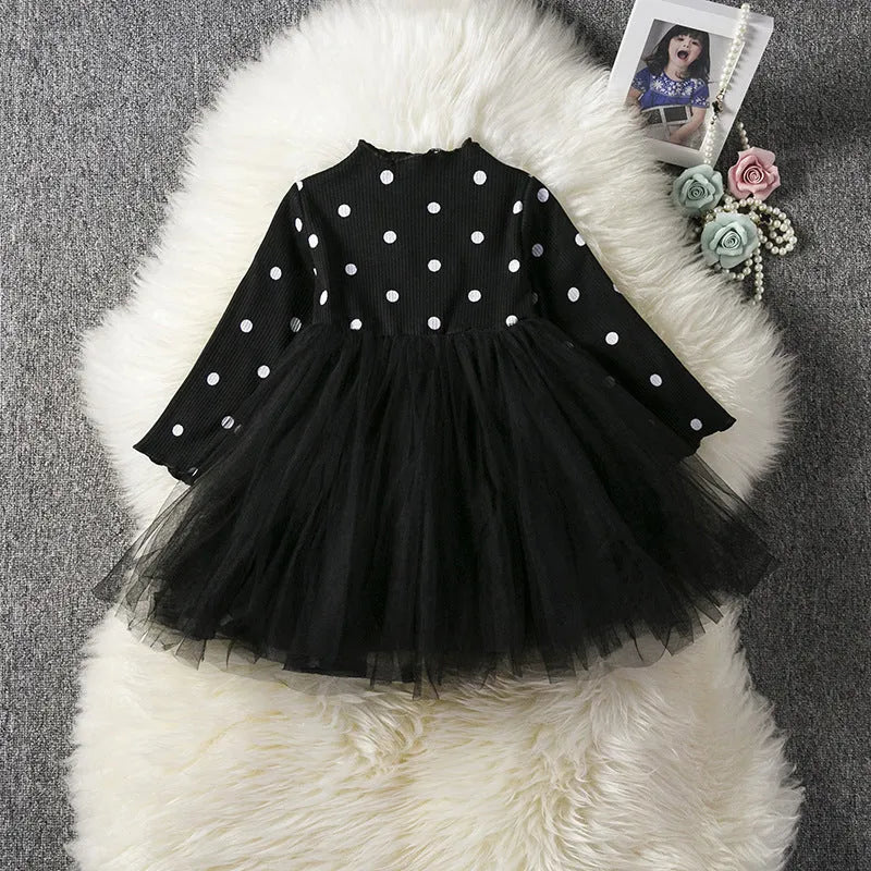 Baby girl's long sleeve black lace tutu dress for birthday parties and christenings