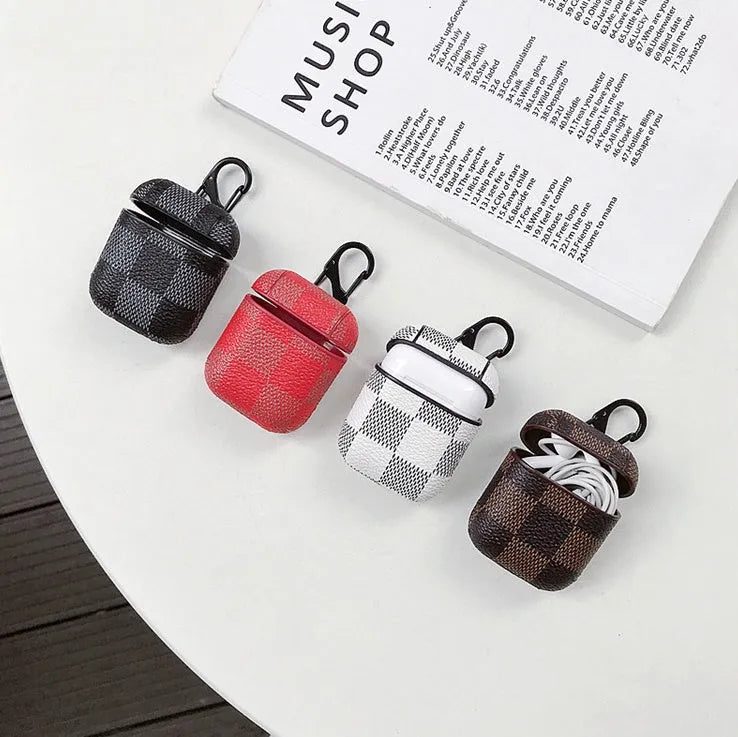IPhone XS MAX hard plastic case with leather-effect grid pattern in black, brown, red, and white colour options.