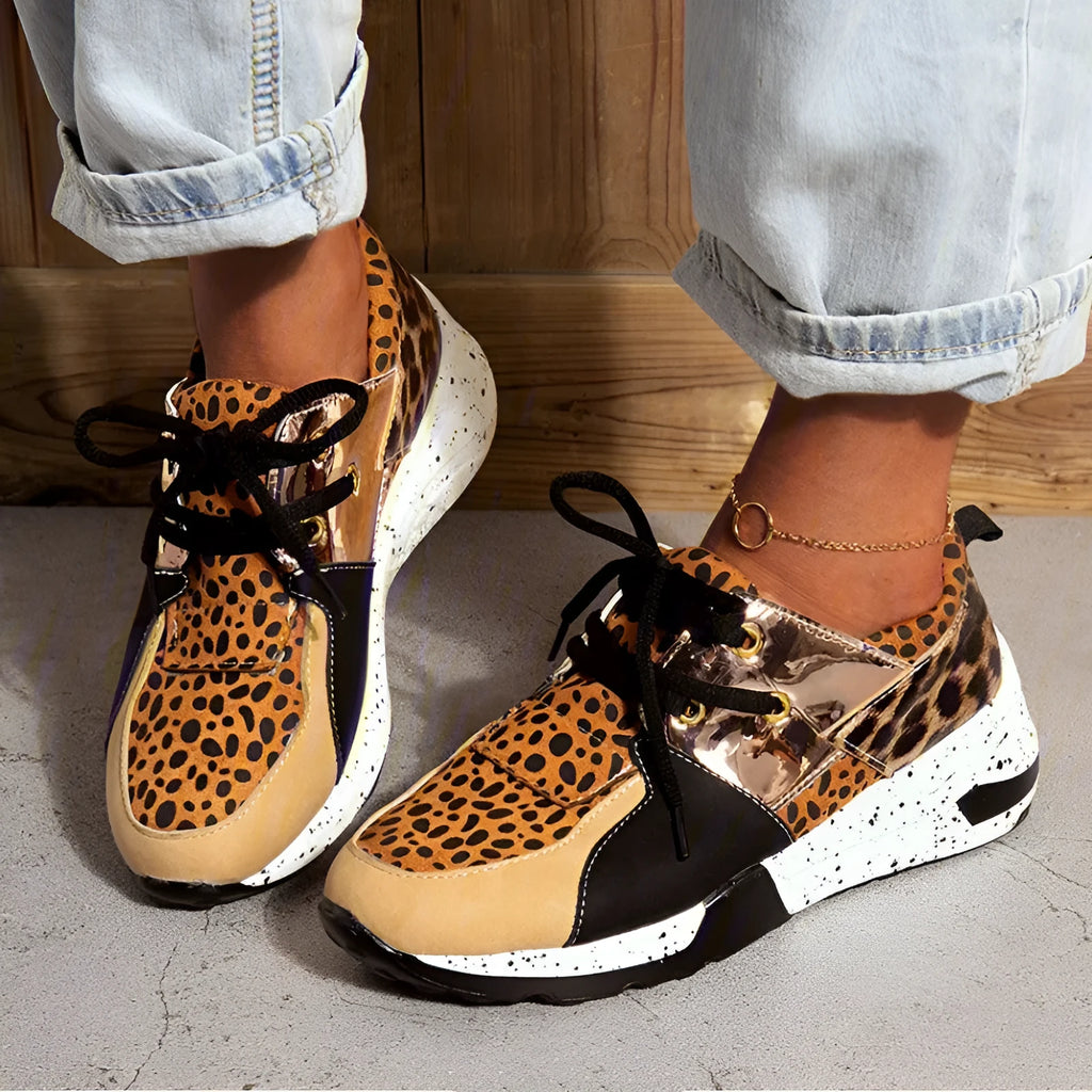 Women's casual sports shoes with suede upper, wedge heel, and round toe in multiple colour patterns