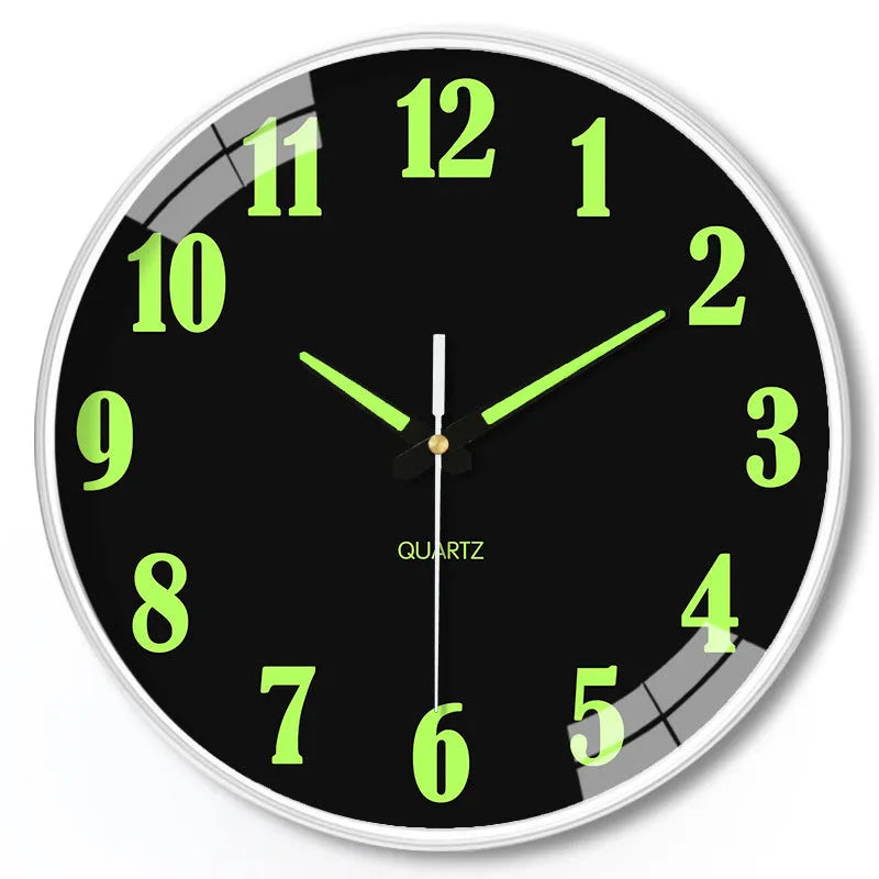 20cm modern luminous wall clock with plastic shell on a wall.